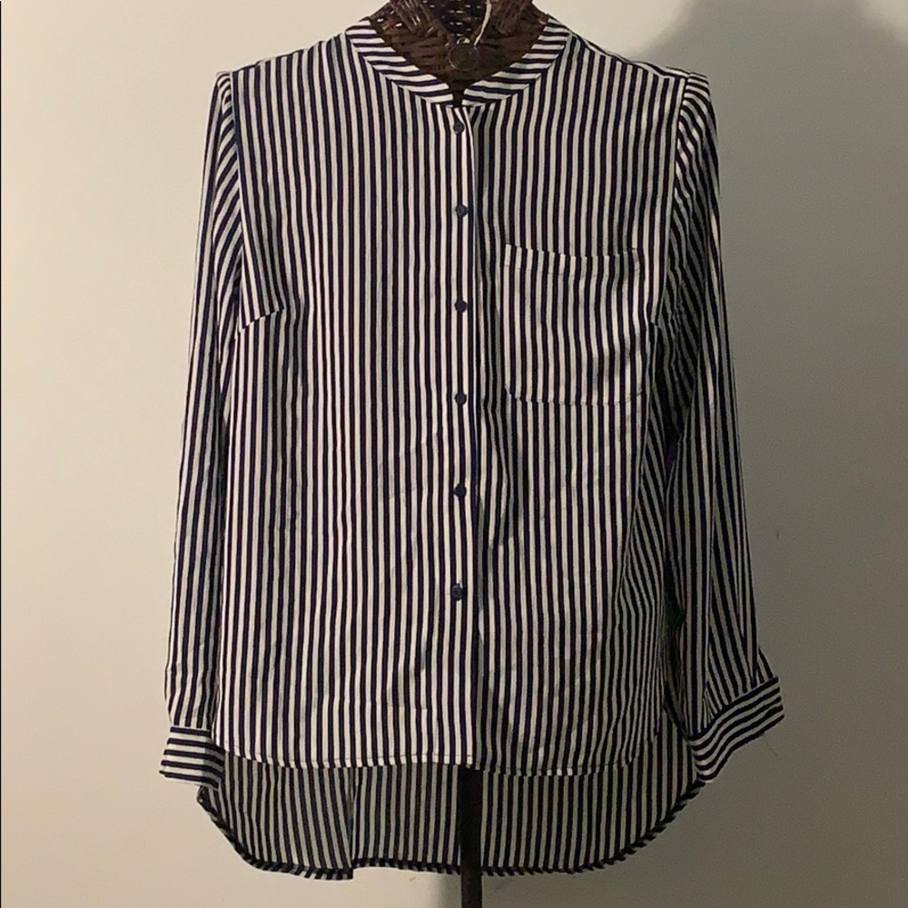 Boohoo blue and white striped blouse